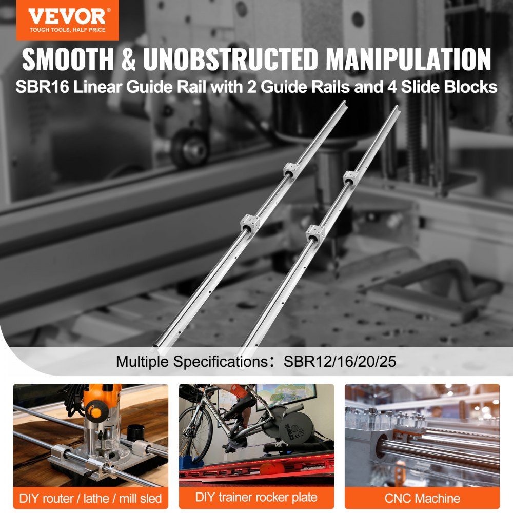 Linear Guide Linear Rail 2pcs SBR16-1500mm Carbon Steel Aluminum Guide Rail with 4pcs SBR16UU Sliding Blocks Linear Bearing Bearing Block CNC Parts for 3D Printer Milling/Lathe Machine