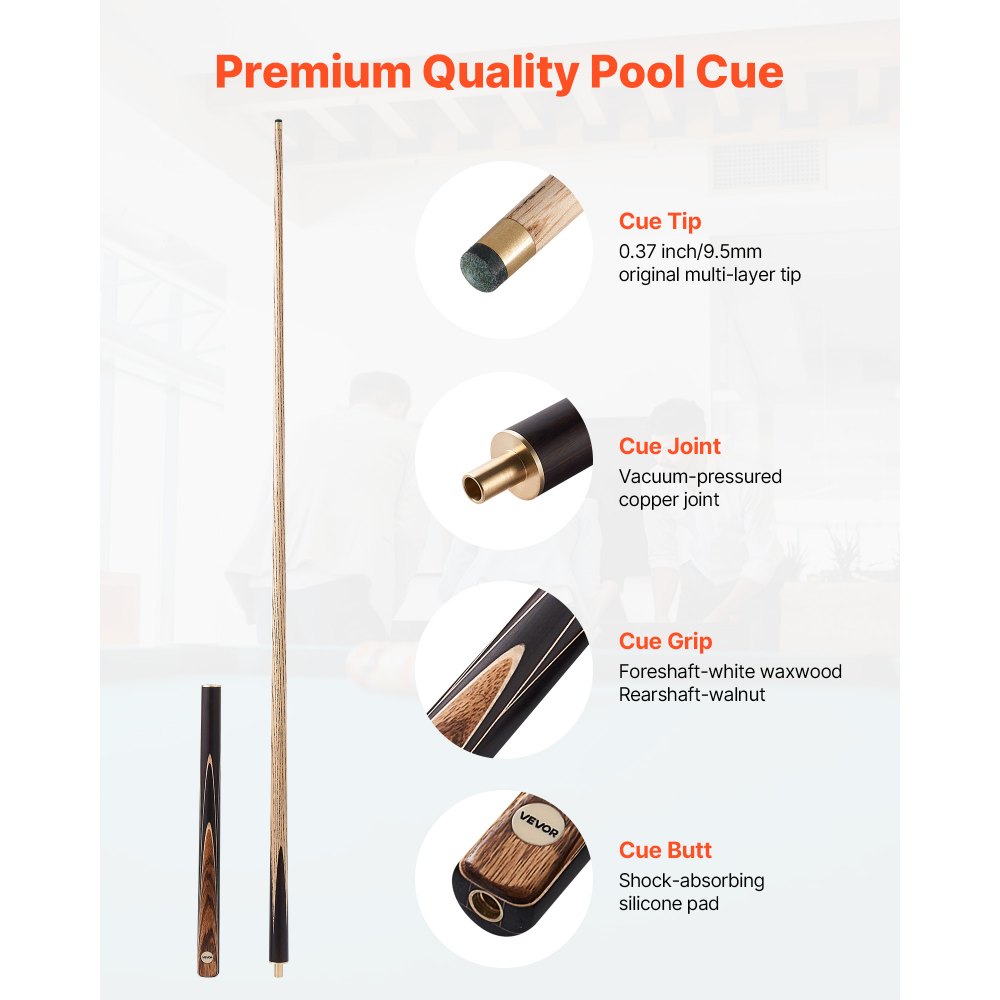 Snookerkeu poolkeu (1447,8 mm/540 g) met verlengstang en leren punt, aluminium behuizing en handdoek, biljartkeu, geschikt voor professionele pooltafels, bars, thuis, op kantoor