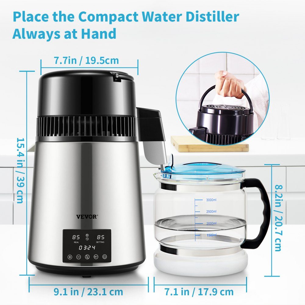 Water distiller, 750 W, 1 l/hr. Water Distiller, Distillation Machine, Water Distiller, 180x190mm, Stainless Steel, Water Making Machine, Water Distiller