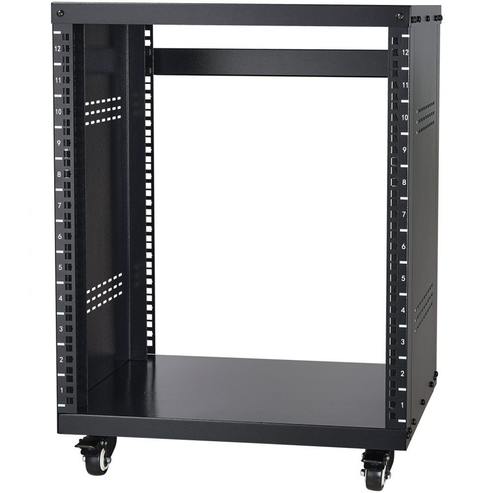 12U AV-Rack-Ständer, 500 Pfund Kapazität, Netzwerk-Stereo-Aufnahmestudio-Rack mit feststellbaren Lenkrollen, runden und quadratischen Löchern, speziellen Lüftungsschlitzen für die Montage von 19-Zoll-Audio-, Video-, Musik- und IT-Geräten