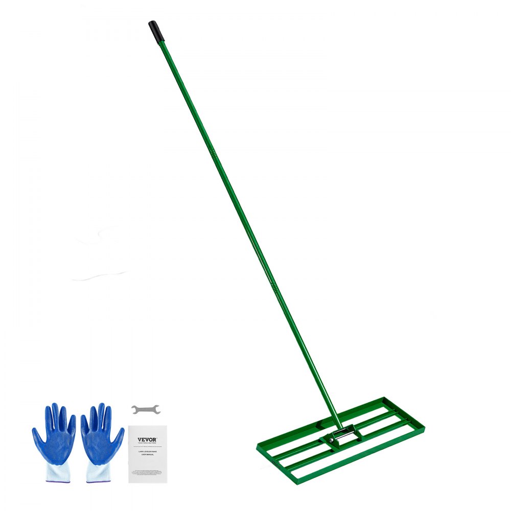 Lawn leveling rake 758x254 mm, lawn scraper with 198 cm long steel handle, lawn smoother including gardening gloves, lawn leveling device, suitable for garden, golf lawn and agriculture Lawn leveling rake 758x254 mm, lawn scraper with 198 cm long steel handle, lawn smoother including gardening gloves, lawn leveling device, suitable for garden, golf lawn and agriculture