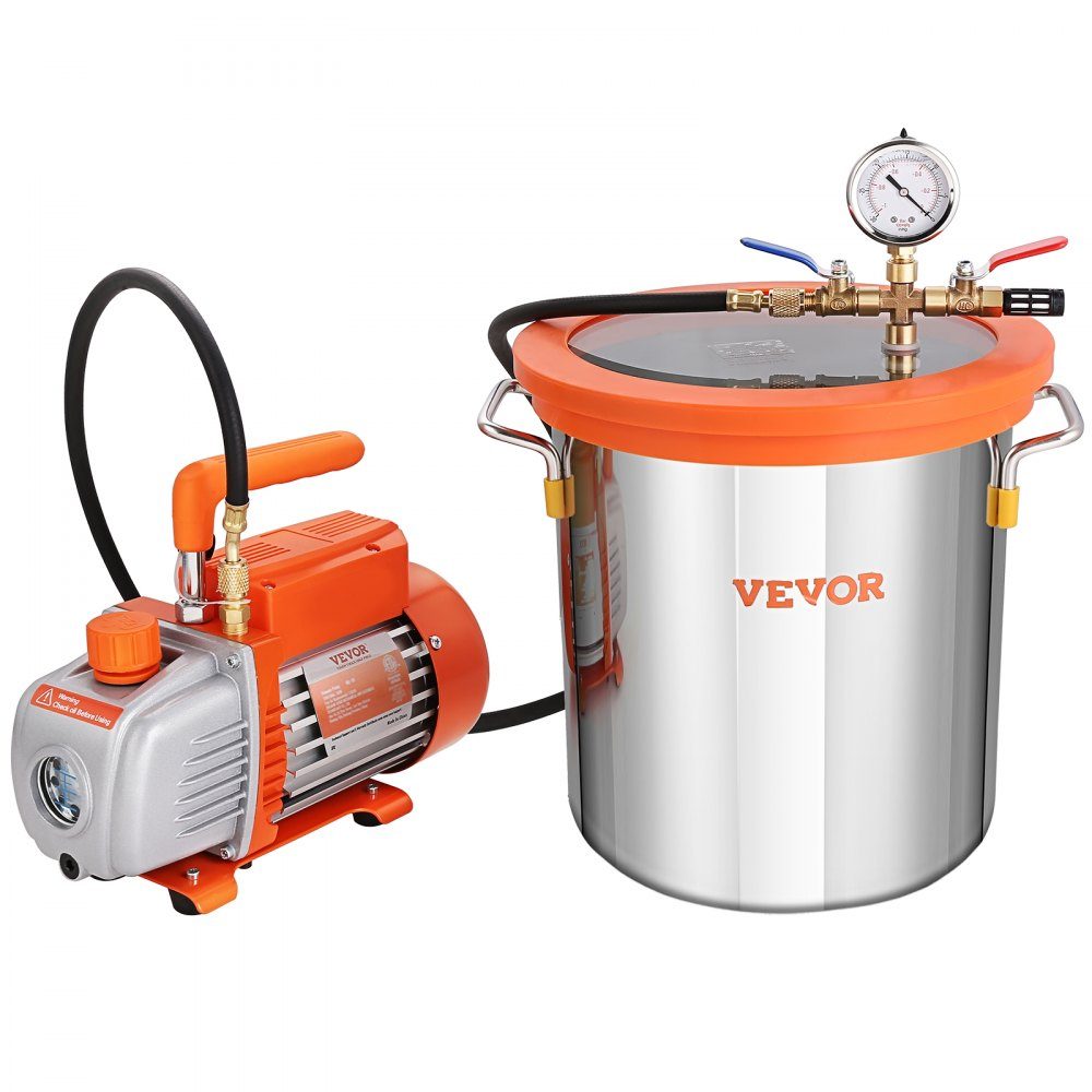 Vakuumpumpe mit 19 l Vakuumkammer, 100 l/min Vakuumpumpe, 150 W AC, 220 V/50 Hz, 1440 U/min, 5 Pa, 250 ml Ölkapazität, HVAC-Vakuumausrüstung, Kühlvakuumpumpe für die Holzstabilisierung, Harzentgasung