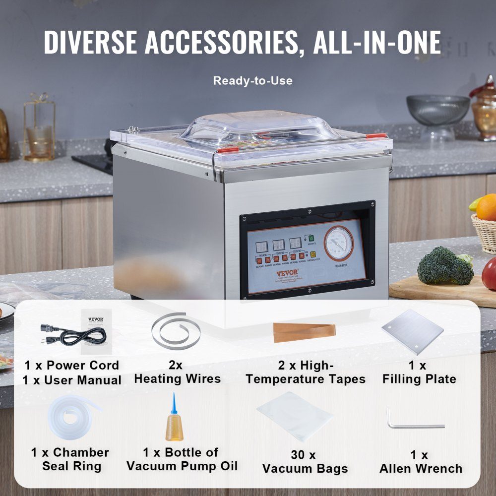 Machine sous vide à chambre Machine sous vide de 320 W pour aliments humides, marinades de viande, etc. Taille compacte avec une longueur de soudure de 32 cm Peut être utilisée dans les cuisines privées et les zones commerciales