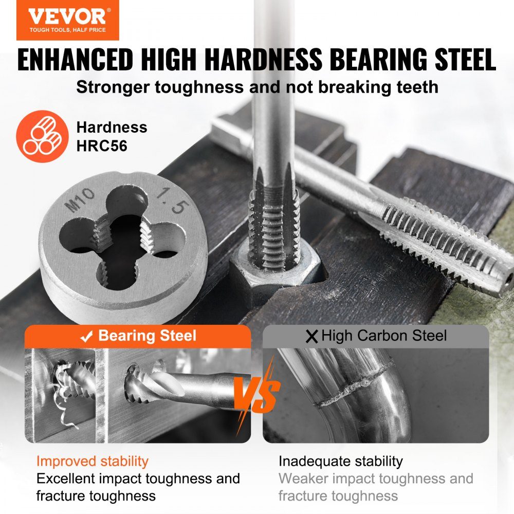 Tap machine tap 116 pieces, core hole drill thread cutting set bearing steel machine tap incl. 51 x taps, 51 x punching dies, metric/imperial