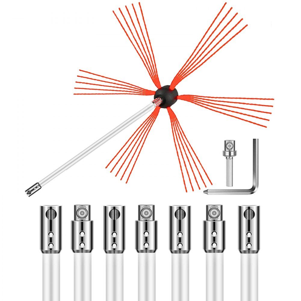 Ramoneur, balai de ramoneur, balai de ramoneur, ramoneur, balai de cheminée, blanc, avec clé de 17 mm, tête de brosse flexible, kit de nettoyage de cheminée en nylon