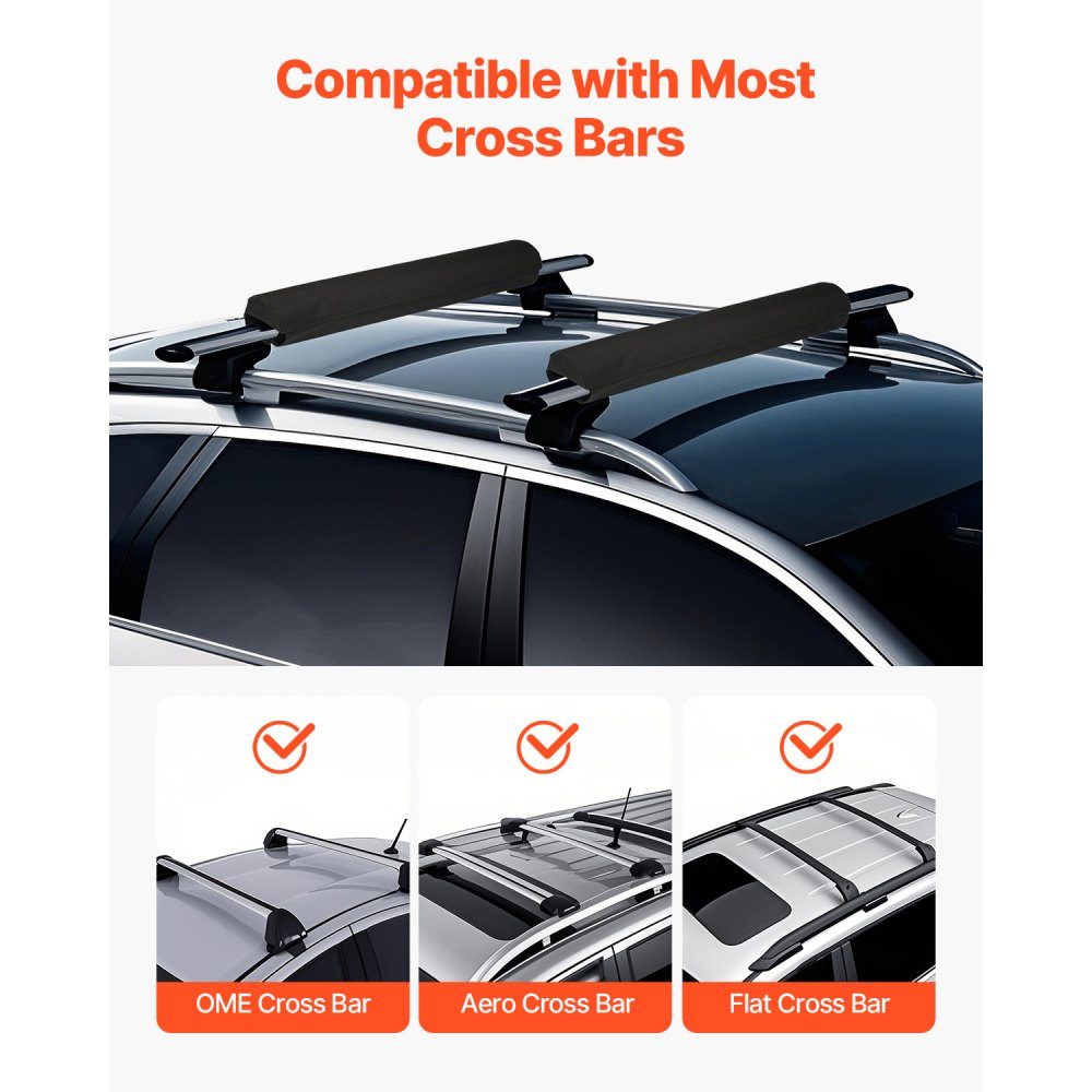 Soft roof rack pads (711 mm) car roof rack pads for various cross bars with 40 kg load capacity, kayak rack with 2 tension straps & Velcro fasteners for SUPs canoes
