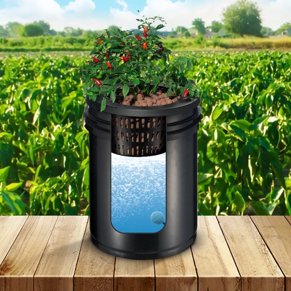 RDWC Hydroponic Growing System, Hydroponic Growing Kit with Drip Top, Circulation Deep Water Culture, 4 Buckles and 1 Reservoir, with Air Pump and Water Level Indicator for Leafy Vegetables