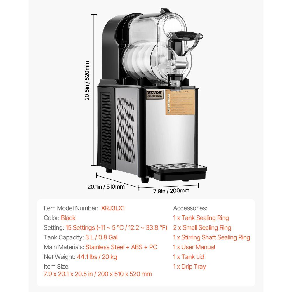 Kommerzielle Slush-Eismaschine, 3 l, Einzeltankmaschine für gefrorene Getränke, 12 Tassen, Edelstahl, Slush-Eismaschine mit Tastatur, Softeismaschine für Partys, Restaurants, Cafés, Bars, Schwarz