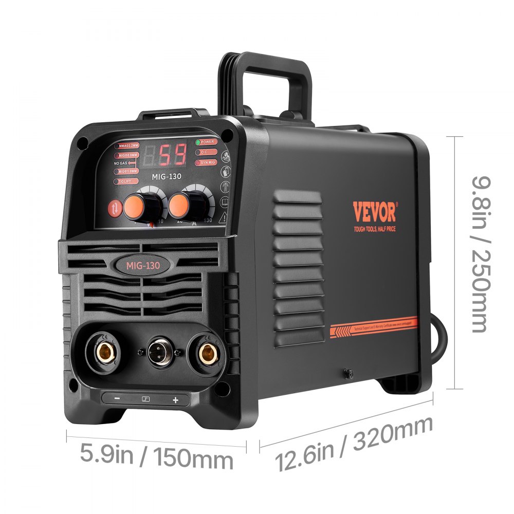 MIG Welder, 130A Synergic MIG Welding Machine, 3 in 1 Flux Core MIG/MMA/Lift TIG Multi-Process Welder, Welder with IGBT Inverter Technology and Digital Display Screen