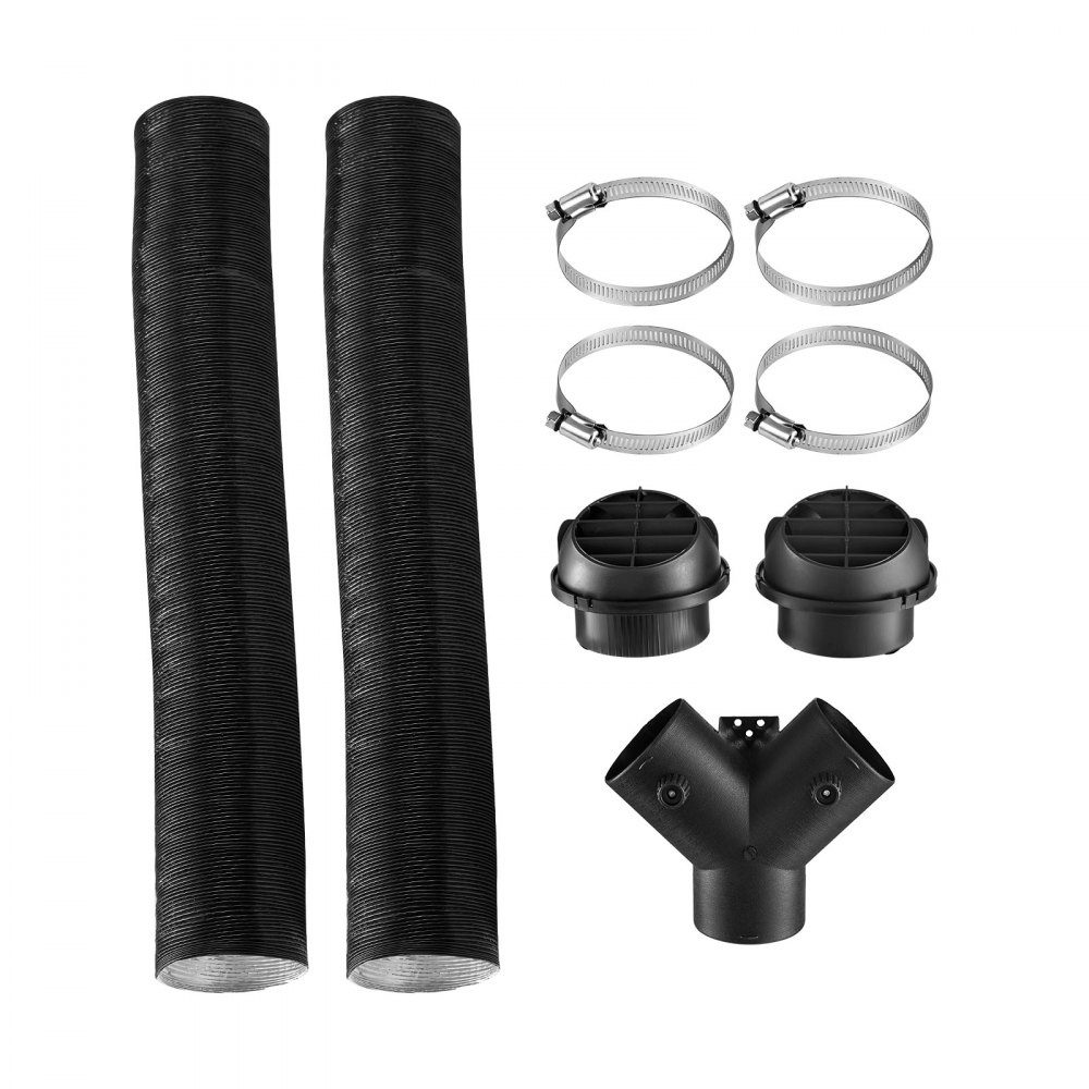Kit de ventilation de sortie d'air chaud pour tuyau de chauffage diesel avec connecteur en forme de Y et colliers de serrage pour conduit d'air, kit de ventilation de conduit d'air de chauffage auxiliaire pour chauffages diesel 5 kW 8 kW, noir