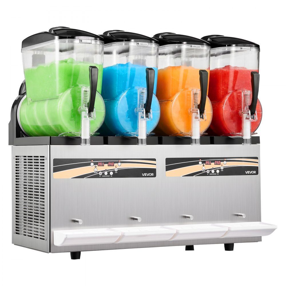 Slush Machine 4 x 12L, Slush Ice Cream Machine 1650W (No Ice Required), Electric Margarita Machine with Self-Cleaning Function, Suitable for Frozen Margaritas, Frappes, Milkshakes, Shakes