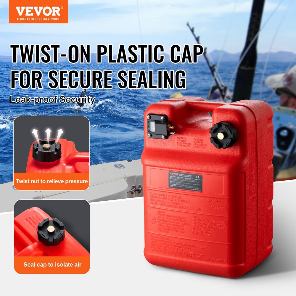 Marine Fuel Tank 24L Portable Outboard Motorboat Tank Plastic Outboard Marine Boat Fuel Tank with Hose Easy to Carry for Yacht Fishing Boat Deck Boat Red