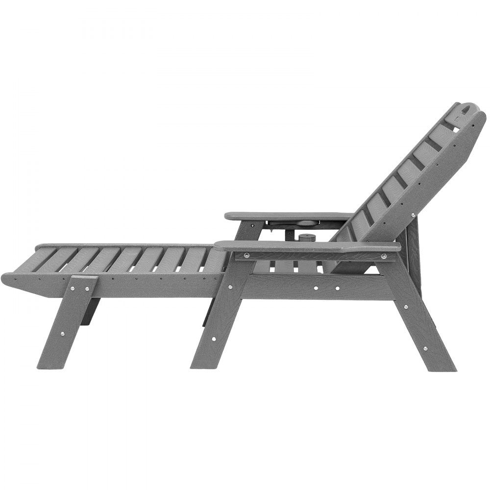 Sun Lounger 400lb Load HDPE Garden Lounger Beach Lounger with 6 Way Adjustable Backrest Armrest Cup Holder Balcony Lounger Patio Lounger for Pool Patio Patio Lawn Gray