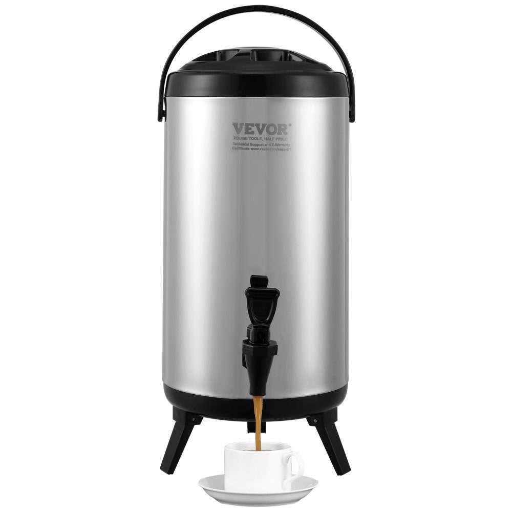 Dispenser voor warme en koude dranken, drankdispenser, roestvrijstalen warm- en koudwaterfontein van 9,2 liter, grote drankendispenser met kraan en draaggreep voor koffie, water, sap, geïsoleerde kan voor cafés, bars