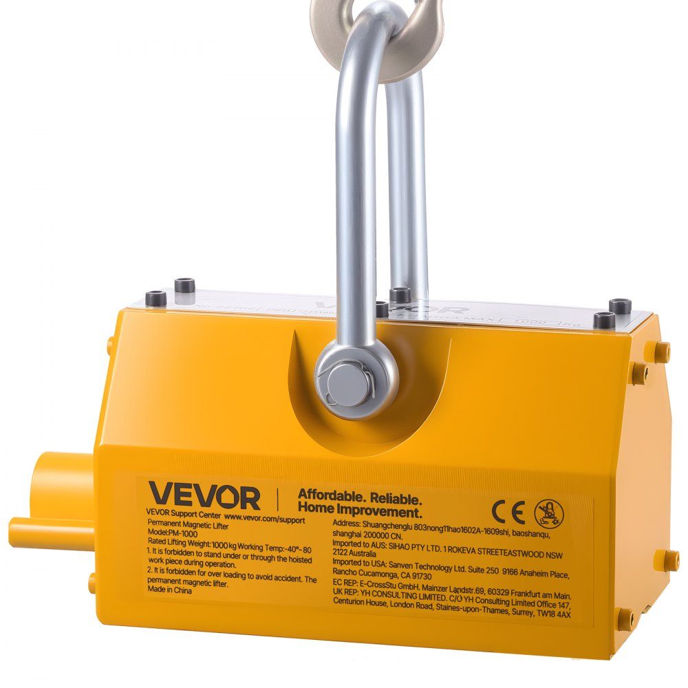 Load lifting magnet permanent magnet lifter 1000 kg pulling force lifting magnet with release handle & steel hook, used in workshop cranes and hoists, for lifting steel plates, boards