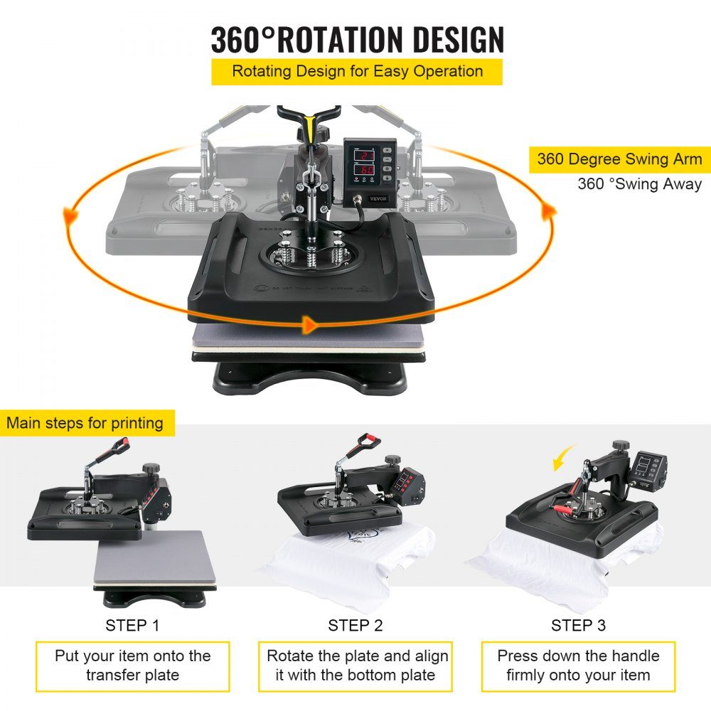 1200W Heat Press 8 in 1 T-Shirt Press 38x38cm Black Heat Press T-Shirt Heat Press for Applying Letters, Numbers and Patterns