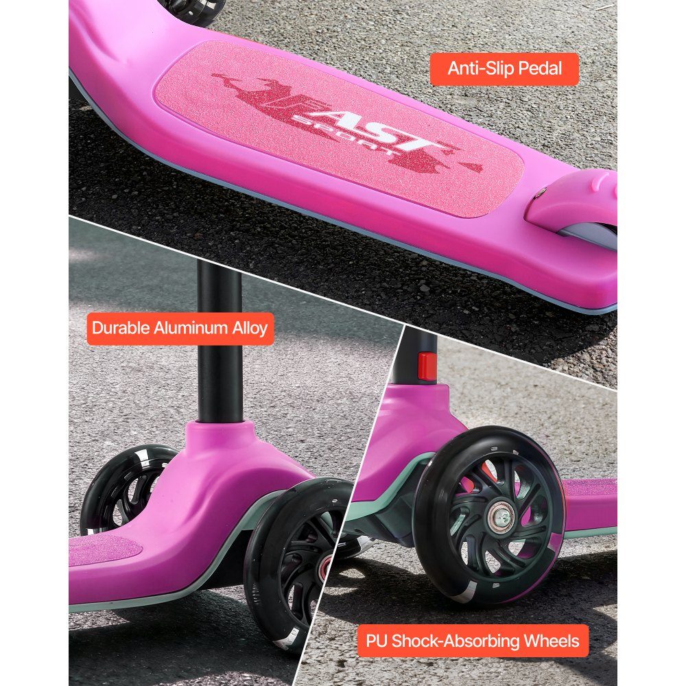 Scooter (3 Räder) ab 3 Jahren, Cityscooter Kinderroller mit leuchtenden Rädern & höhenverstellbarem Lenker & rutschfestem Deck & leichtem Aluminiumrahmen, Tretroller bis 75 kg, Pink