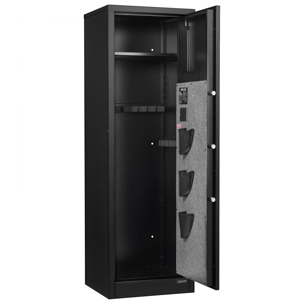 Armoire à armes, armoire à armes avec accès rapide, 3 compartiments à pistolet et supports réglables, armoire à armes d'épaule, coffre-fort pour fusil avec verrouillage par empreinte digitale et mot de passe, noir, assemblage requis