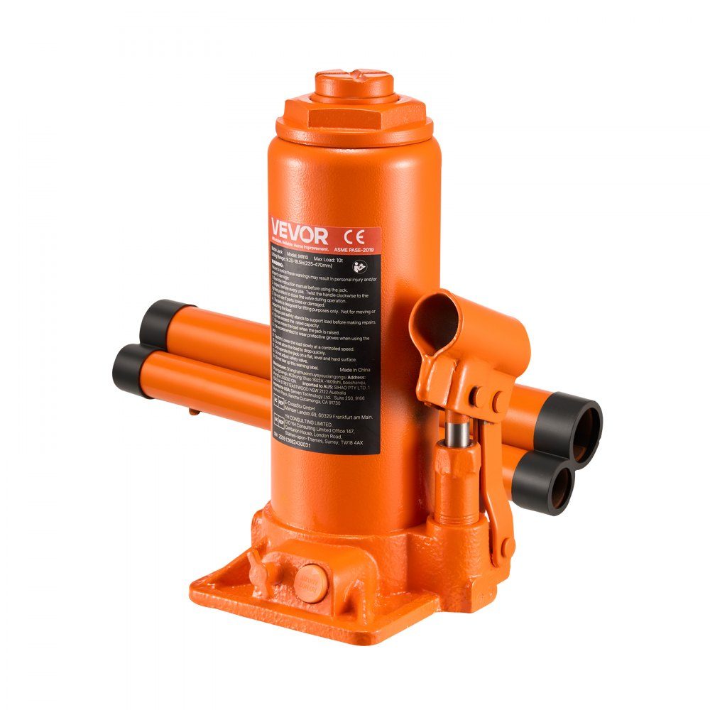 Cric bouteille hydraulique d'une capacité de 10 T, plage de levage de 235 à 470 mm, cric bouteille avec système de soudage pour la réparation de voitures SUV, pick-up, cric orange haute performance