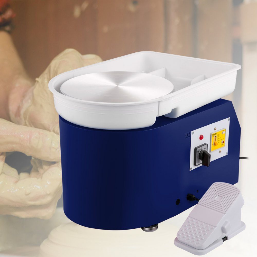 Pottery Wheel 350W Ceramic Disc Machine 220V Electric Pottery Wheel 28cm Turntable Foot Pedal Adjustment 60dB Turntable Pottery DIY Craft 300rpm Blue 13.3kg