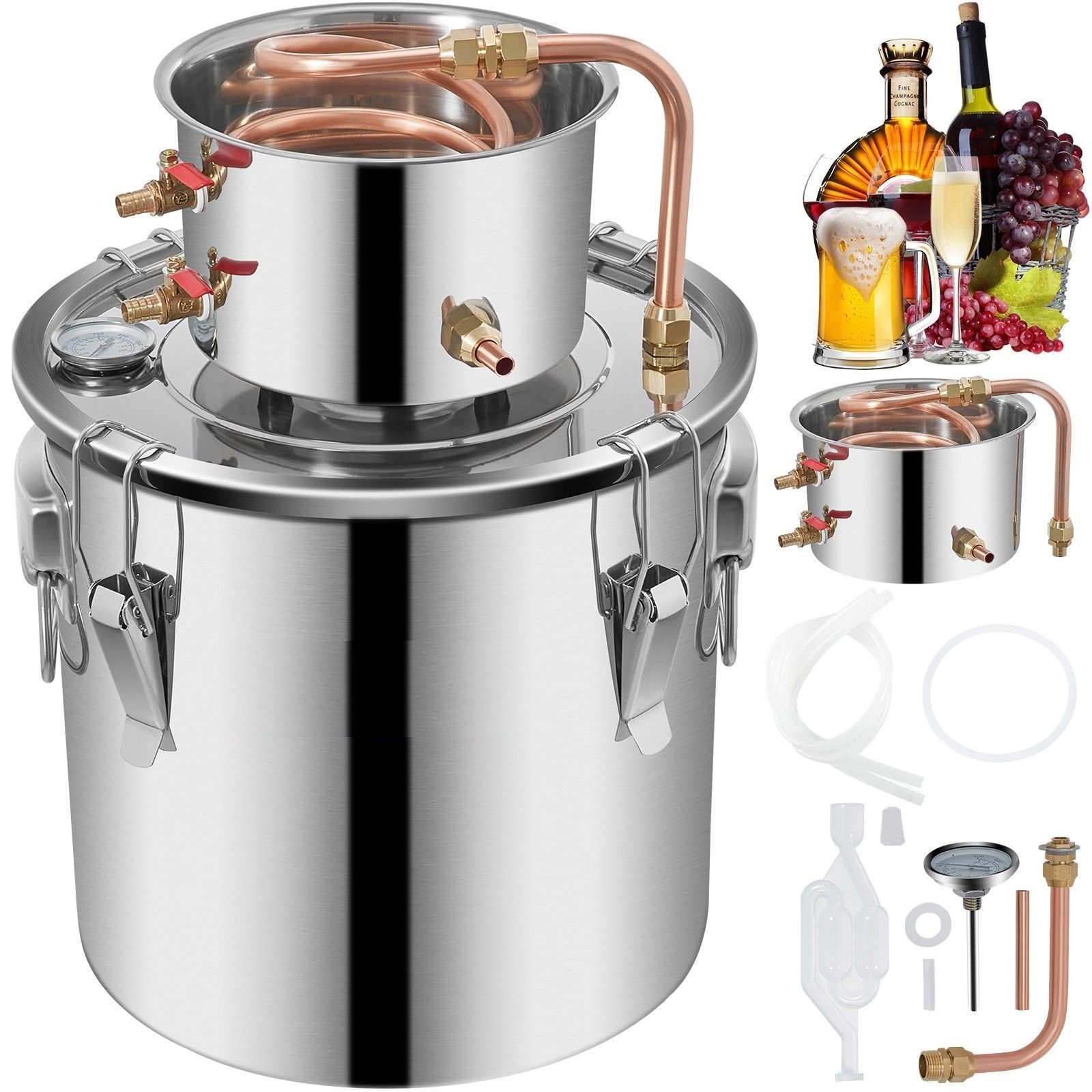 Distilling water kettle for wine, beer, wine distillation, liqueurs, distilled water, XXL moonshiner set, 19 l