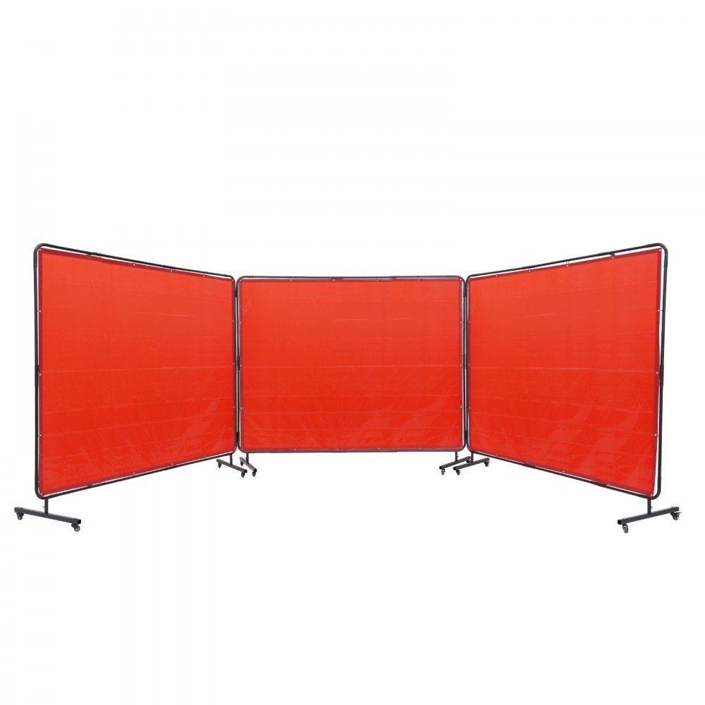 Lasparaplu met frame, 1,8 x 2,4 m, 3 panelen lasgordijnparaplu's, vlamvertragend vinyl Lasparaplu op 12 zwenkwielen (6 afsluitbaar), verplaatsbaar en professioneel voor werkplaats, Ro
