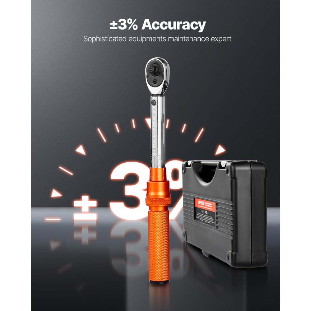 Clé dynamométrique à clic 1/4" 2,3-27,1 Nm Clé dynamométrique bidirectionnelle avec barres d'extension et foret 72 dents ± 3 % haute précision pour réparation automobile Orange Clé dynamométrique à clic 1/4" 2,3-27,1 Nm Clé dynamométrique bidirectionnelle avec barres d'extension et foret 72 dents ± 3 % haute précision pour réparation automobile Orange