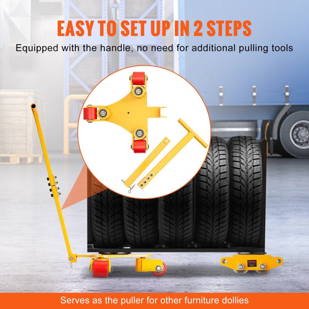 3T transport chassis with handle 425x335x116mm transport wheels made of carbon steel industrial roller with 3x 360° PU wheels roller Ф165x10mm swivel plate furniture transport aid transport roller