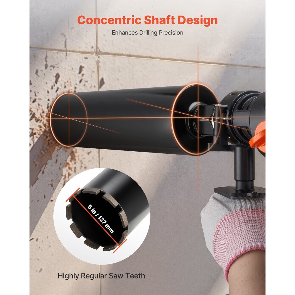 Core drill φ 127 mm, 356 mm drilling depth, 1-1/4 inch-7 internal thread, high-precision welding technology, wet diamond core drill, core hole drill for reinforced concrete brick masonry