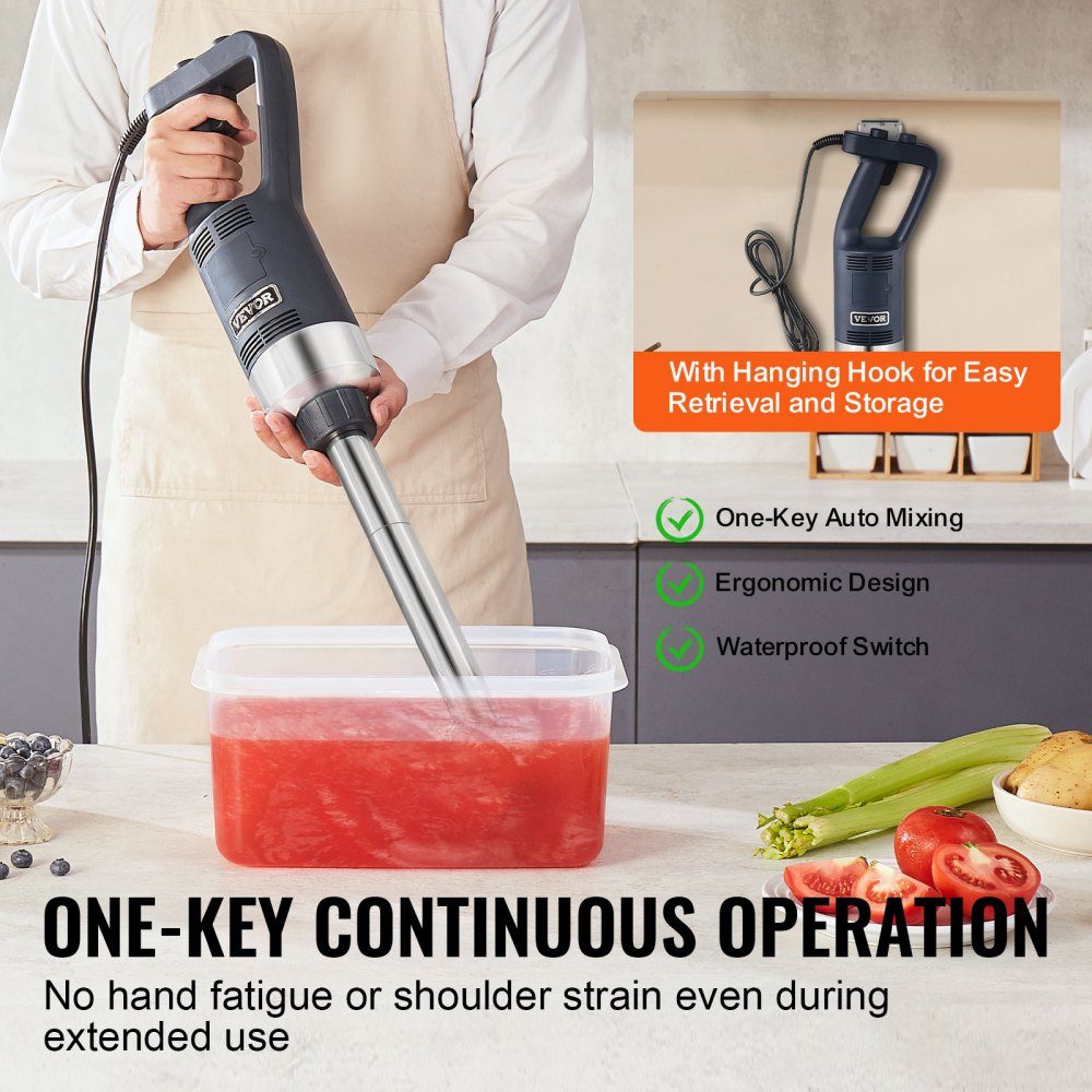 Commercial Hand Blender, 500W Heavy Duty Hand Blender, 16" Variable Speed ​​Stepless Blender with Stainless Steel Blade, Portable Multipurpose Blender for Soups, Sauces, Mashed Potatoes, Cream