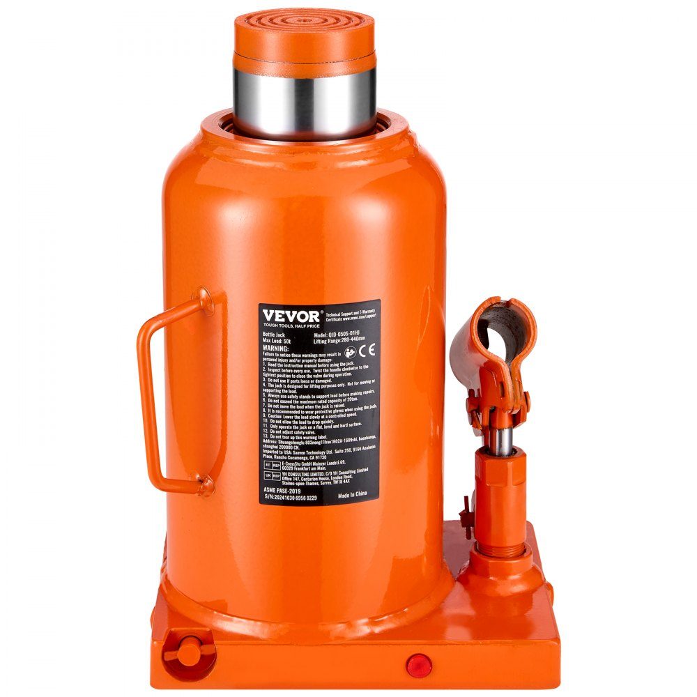 Hydraulic Jack, 50 Ton Stamp Jack, Bottle Jack with 28-44cm Lift Range and 3 Piece Long Handle for Car Pickup Truck RV Car Repair Industrial Engineering