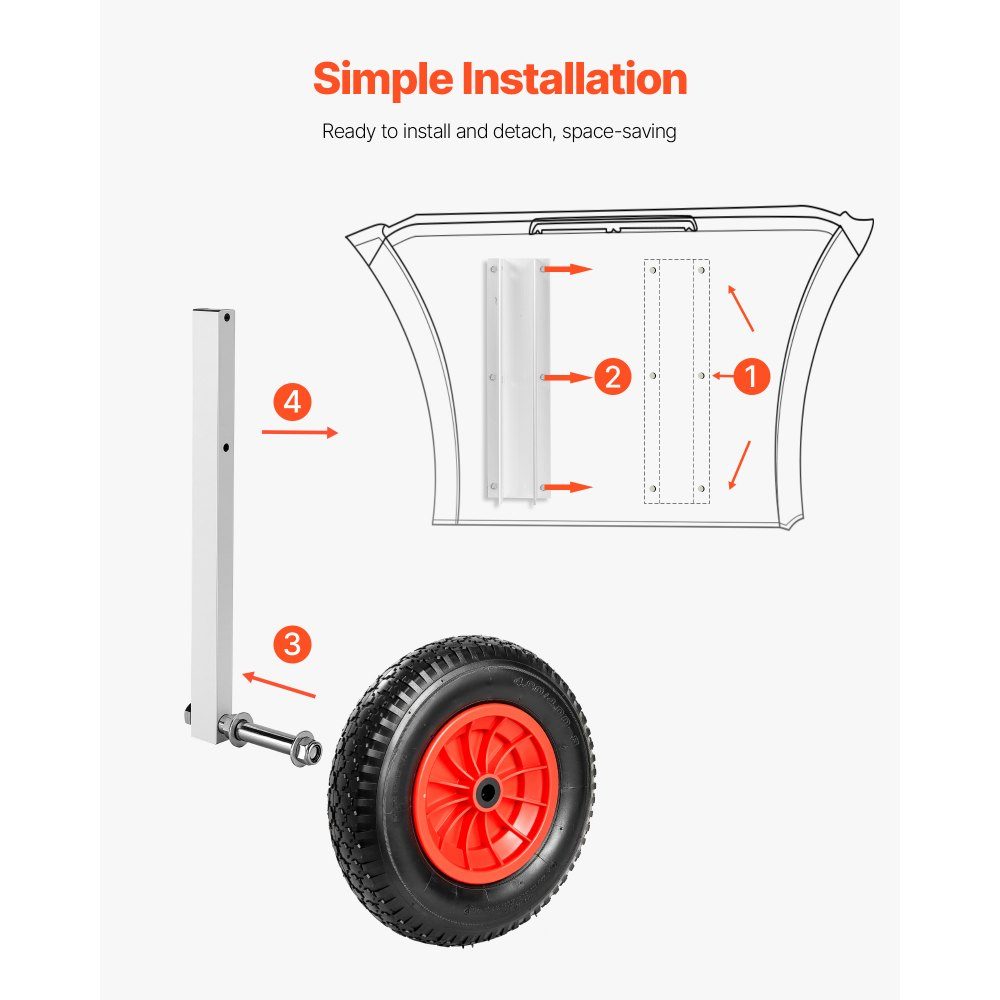 Boat Slip Wheels (300lb Load Capacity), 381mm Aluminum Alloy Tail Wheel with Inflatable Rubber Tires, Folding Slip Wheels with 4 Quick Release Pins for 15ft Inflatable Fishing Boats