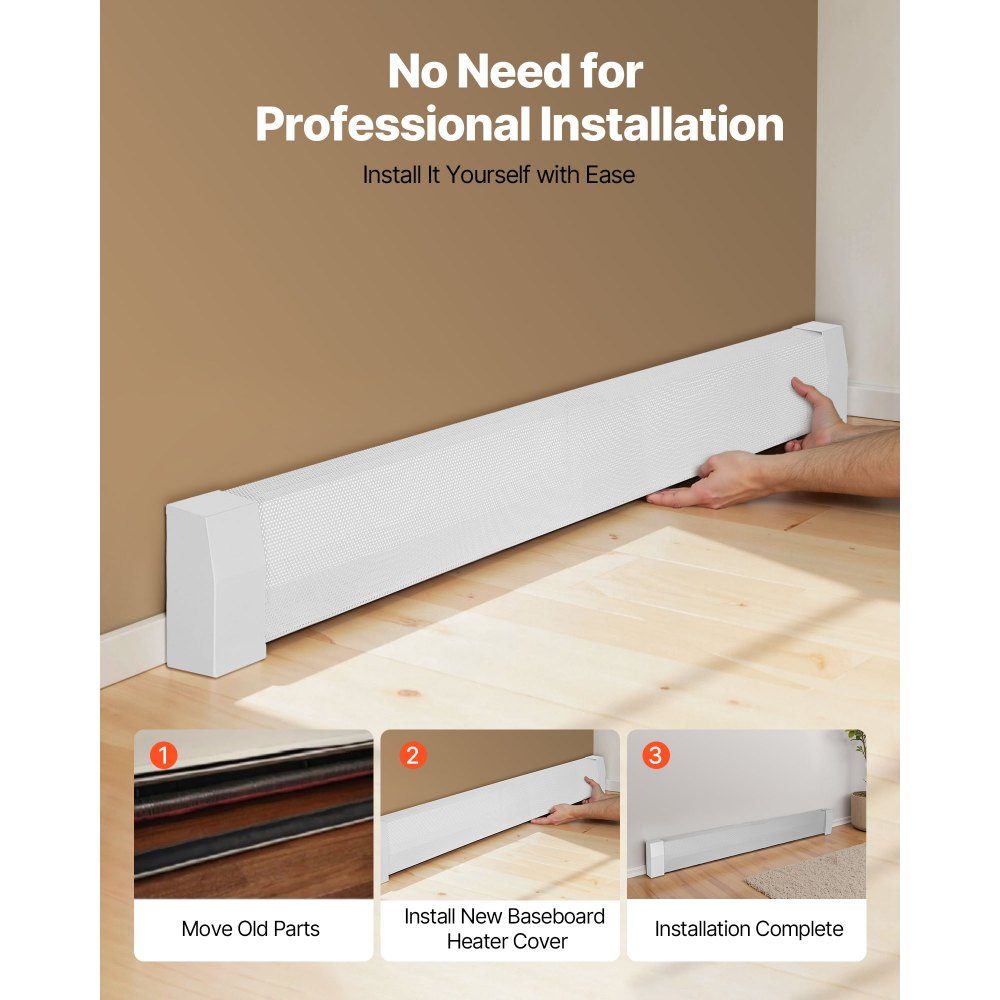 Premium Series Heater Covers 1527 x 81 x 193mm Standard Electric Radiator Front Cover Heavy Duty Steel Replacement Cover for Bedroom White