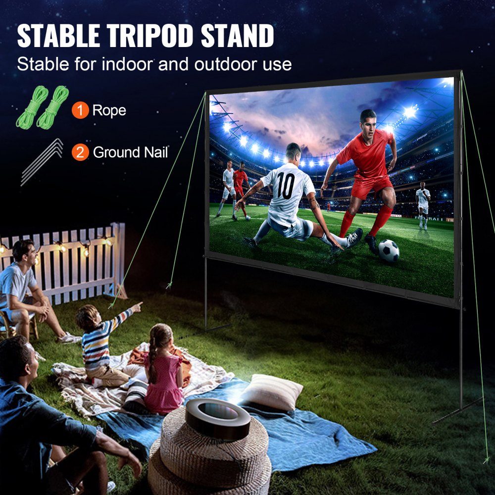 Projection Projector Screen with Stand, 120" HD 4K Outdoor Indoor Projector Screen, Quick Fold Portable Movie Screen 16:9 for Home Theater, Camping, Casual Events, etc. Black
