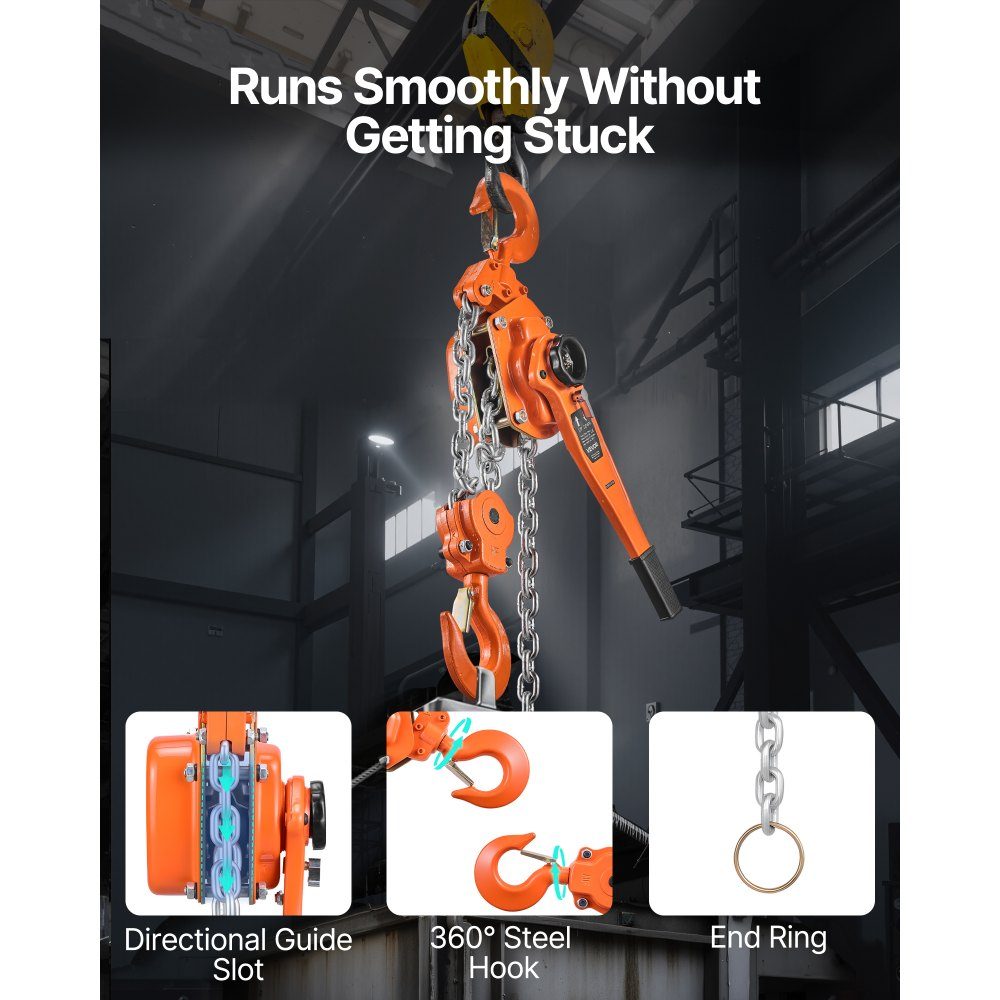 Lever Hoist, 6 Ton Capacity Hand Chain Hoist, 3m Hoist Hoist, G80 Alloy Steel Chain with Double Pawl Mechanical Brake, Ratchet Hoist, 360° Swivel Hooks for Warehouse Construction, Garage