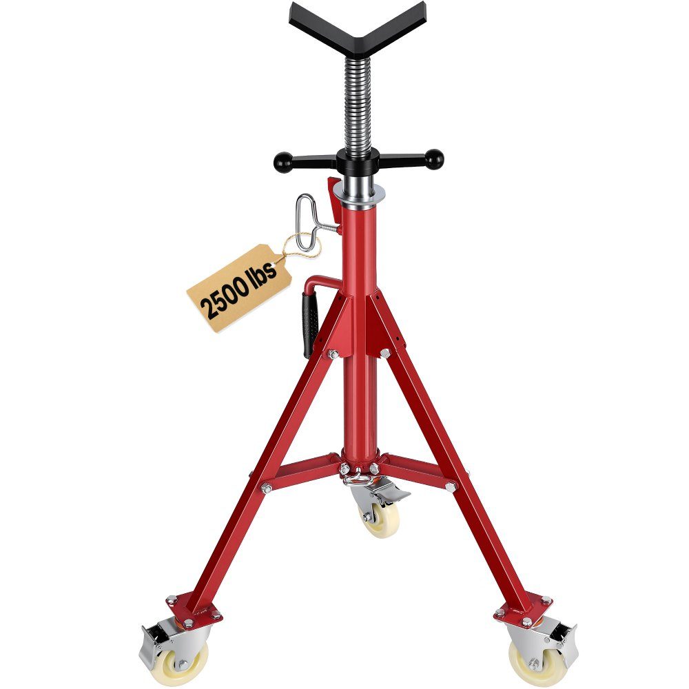 Modell 1107A Klappbare Rohrstütze mit V-Kopf, Rohrstütze mit 400 kg Tragfähigkeit / 0,32 - 30,48 cm Rohrkapazität, Rohrständer 71 - 131 cm verstellbar, Rohrständer aus Stahl mit Rollen