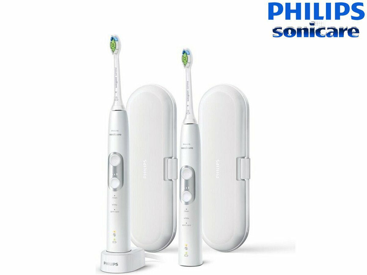 *TÄGLICHER PREIS* Philips Sonicare ProtectiveClean 6100 elektrische Zahnbürste HX6877/34, mit Schalltechnologie, Andruckkontrolle, Doppelpack, weiß