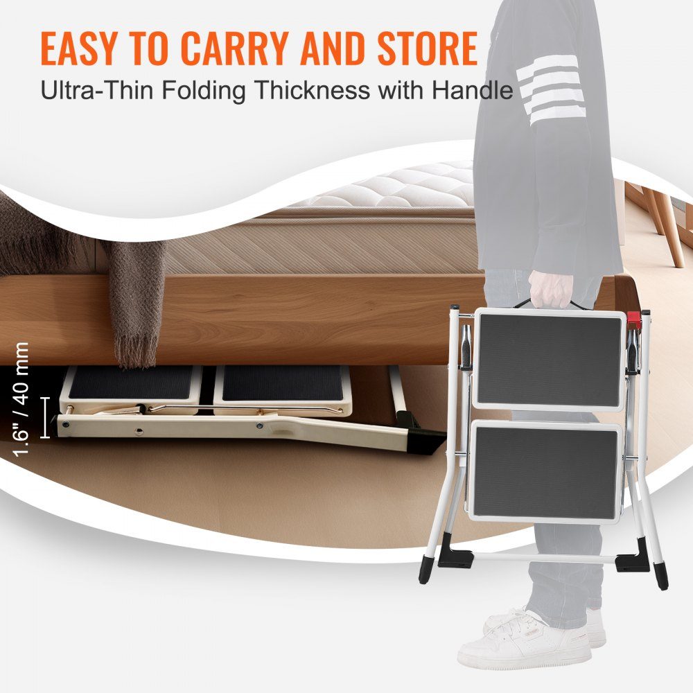 Household ladder 500x480x450mm folding step ladder made of steel step ladder 2 steps step ladder 150kg load capacity folding step double step ladder 445mm high kitchen ladder non-slip step stool