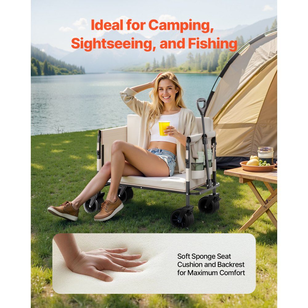 Chariot à bras, capacité de charge de 250 kg, chariot pliable 2 en 1, convertible en banc, chariot polyvalent avec poignée réglable, chariot d'extérieur pour courses, camping, jardinage