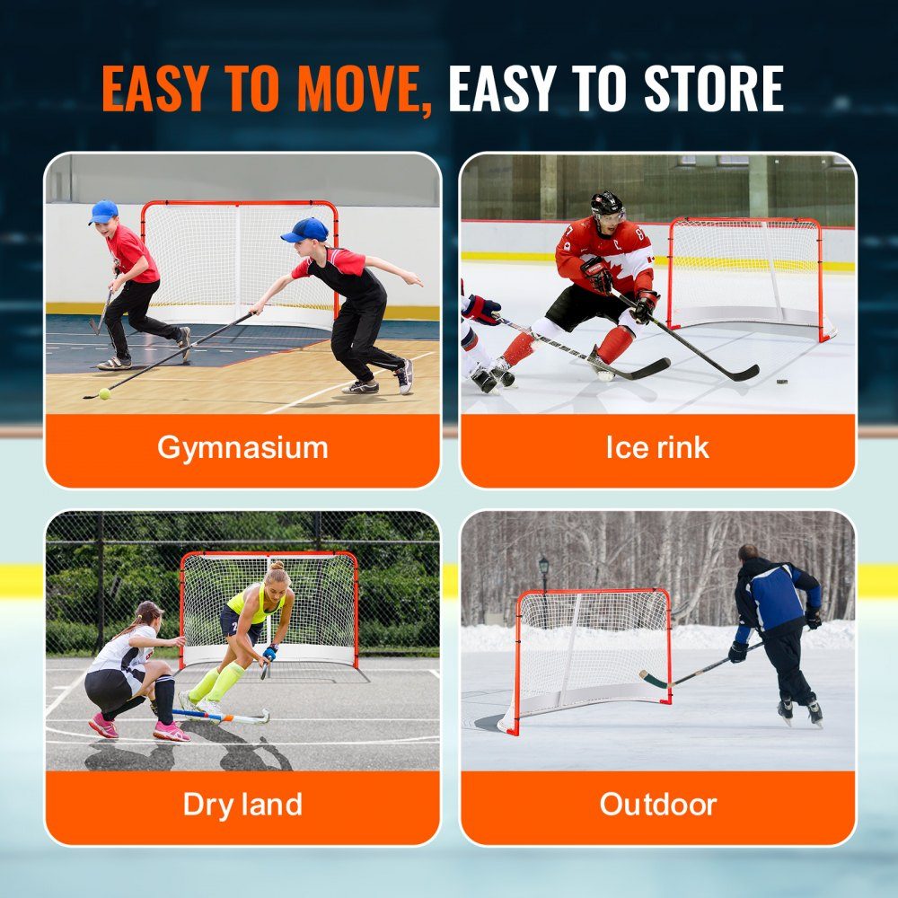 Hockey Goal Street Hockey Net, Street Hockey Goal Hockey Net, 183 x 64 x 122 cm, Hockey Training Goal Set, Official Professional Indoor/Outdoor Steel Tubing Hockey Goal with Net, White/Red, Training