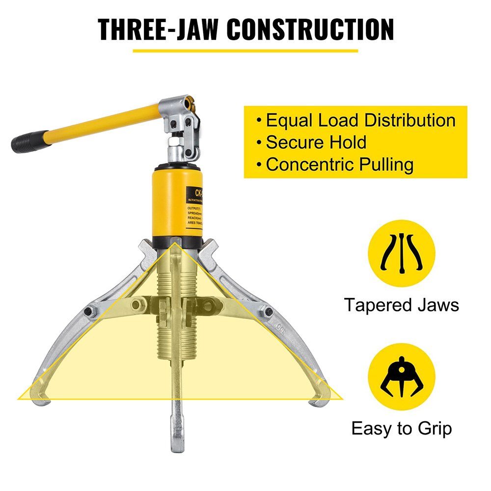 15T Hydraulic Puller, Hydraulic Wheel Hub Puller, Flywheel Puller, 3 Jaw Hydraulic Gear/Bearing/Wheel Bearing Puller, 180mm Maximum Reach, Hydraulic Bearing Puller