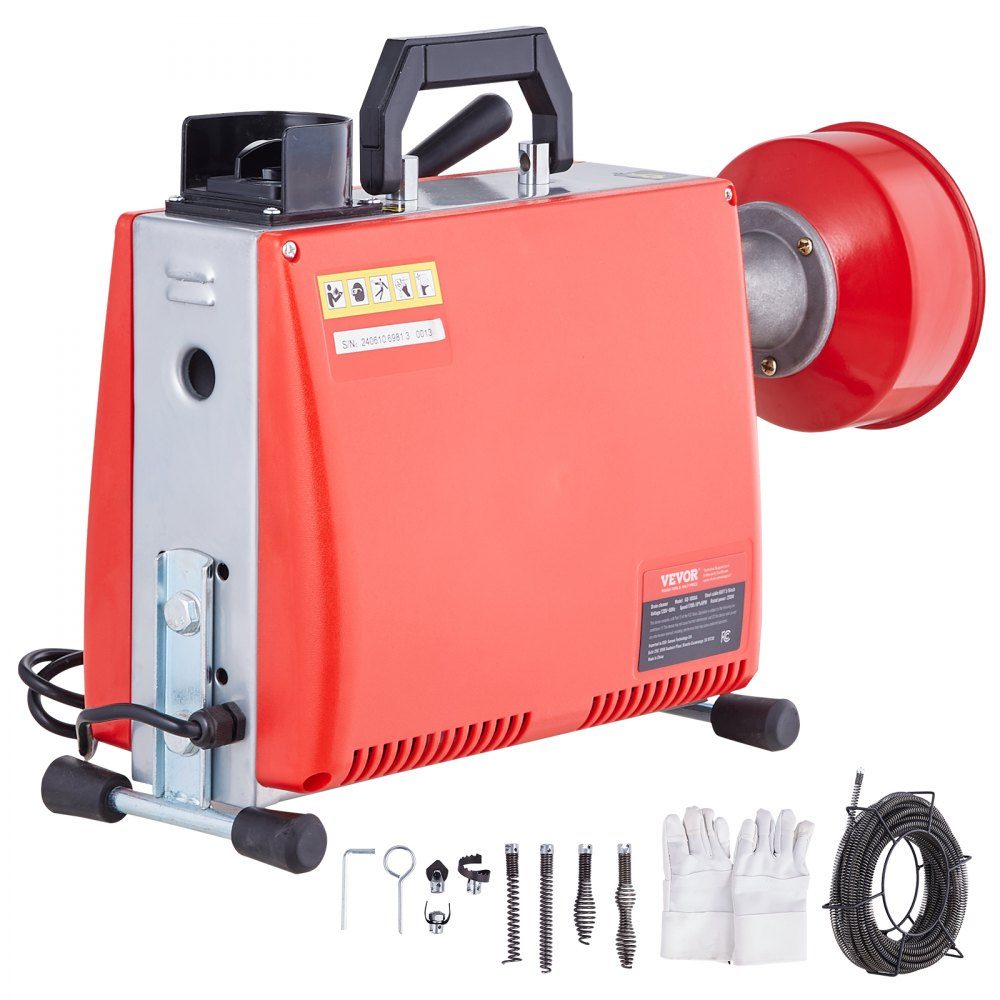 250W Rohrreinigungsmaschine Rohrreinigungsgerät, 20mx15,8mm/4,6mx9,5mm Stahlkabel für Rohre von 4-10 cm, mit 7 Schnellwechsel-Rohrschneidern für Wohnungen, Büros und öffentliche Räume