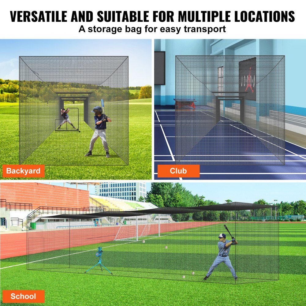 Baseball Batting Cage Net with Frame and Net for Home or Backyard, 55 Feet Baseball Batting Cage Net for Batting and Fielding, Baseball Net Batting Cage for Kids or Adults, Black
