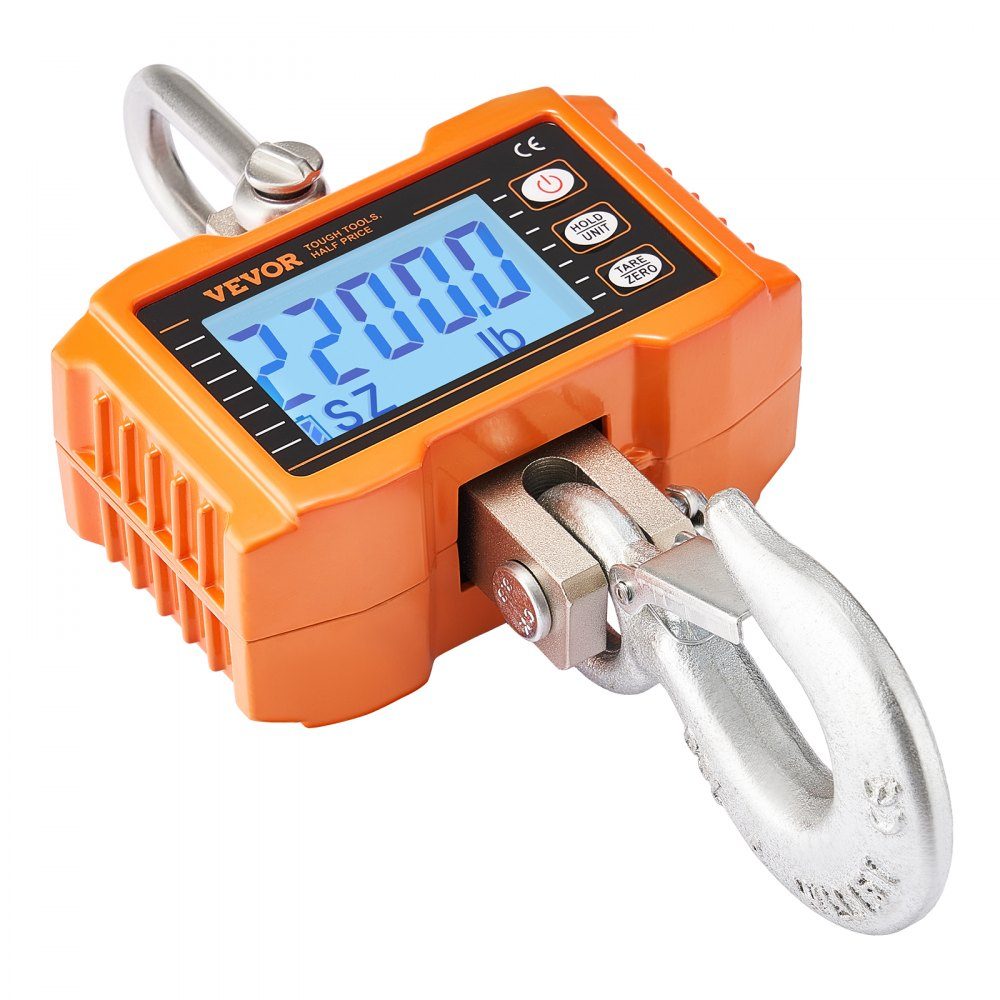 Industrielle Hängewaage, 1000 kg, robuste digitale Kranwaage mit Fernbedienung, Lastwaage, Gehäuse aus Aluminiumguss, hochpräzises LCD-Display für Bau, Fabrik, Bauernhof, Jagd, Orange