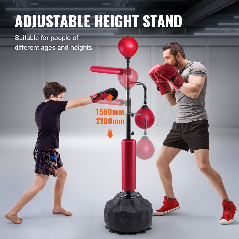 Boxing Speed ​​Trainer, Punching Bag with Stand, Reflex Punching Bag for Teens and Adults, Height Adjustable Freestanding Punching Bag Set with Gloves, Workout Speed ​​Bag for Training, Red