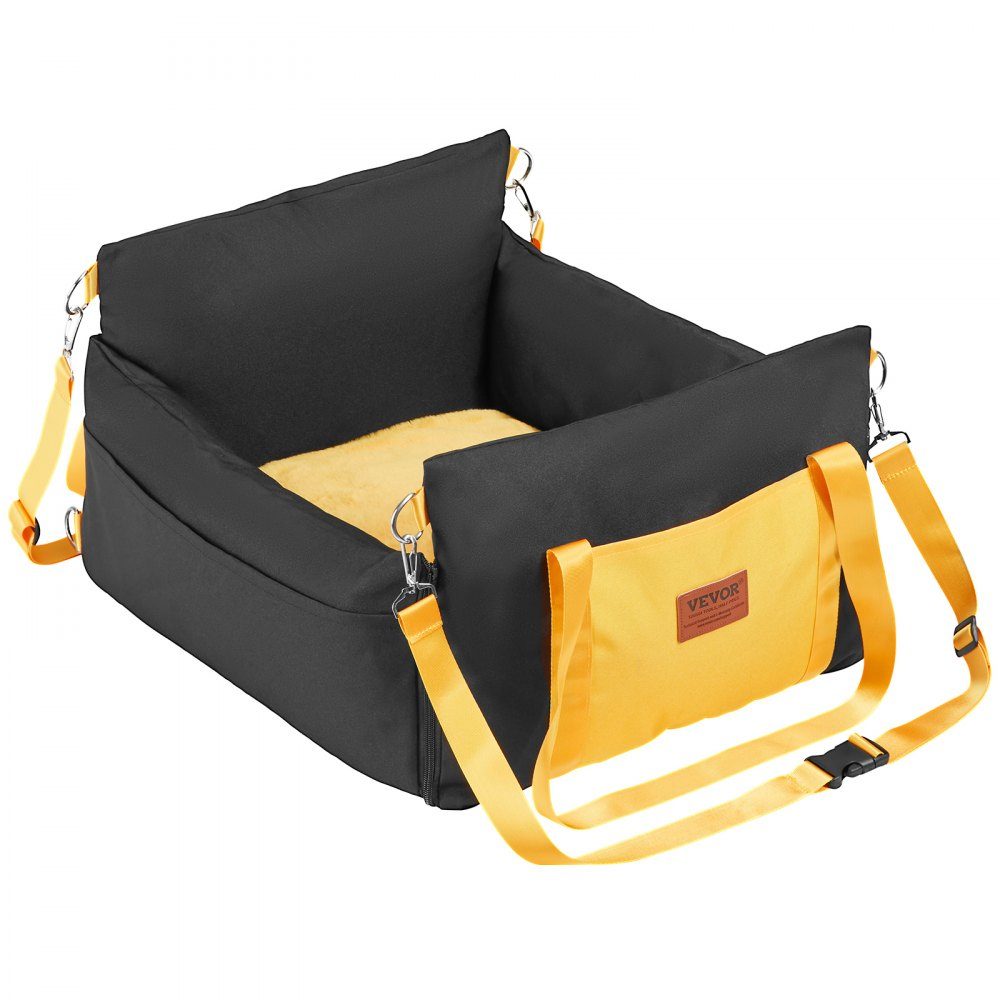 Dog Car Seat Booster Seat with Side Handles and Storage Bag, Attachable Safety Leash and PP Cotton Filling, Dog Car Bed for Small Dogs up to 25 Pounds, Black