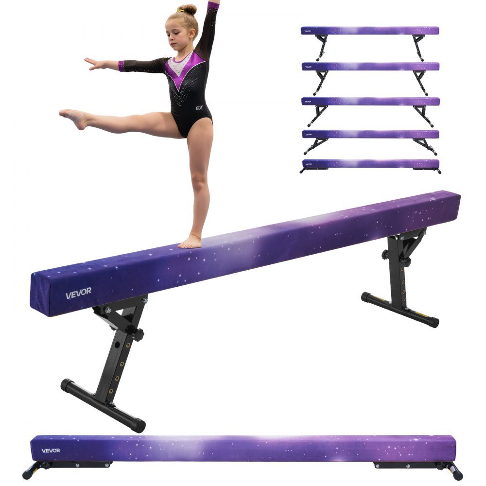 Evenwichtsbalk gymnastiek kinderen 241 cm in hoogte verstelbaar (5 niveaus), 158,7 kg dragende gymnastiekbalk gymnastiekbalk, evenwichtsbalk evenwichtsbalk voor gym, Galaxy