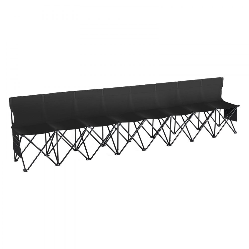 Portable Folding Bench 8 Seater Folding Side Bench Outdoor Camping Bench Chair with Carry Bag and Backrest Team Sports Side Bench for Football Fishing No Assembly Required Instant Sit Black