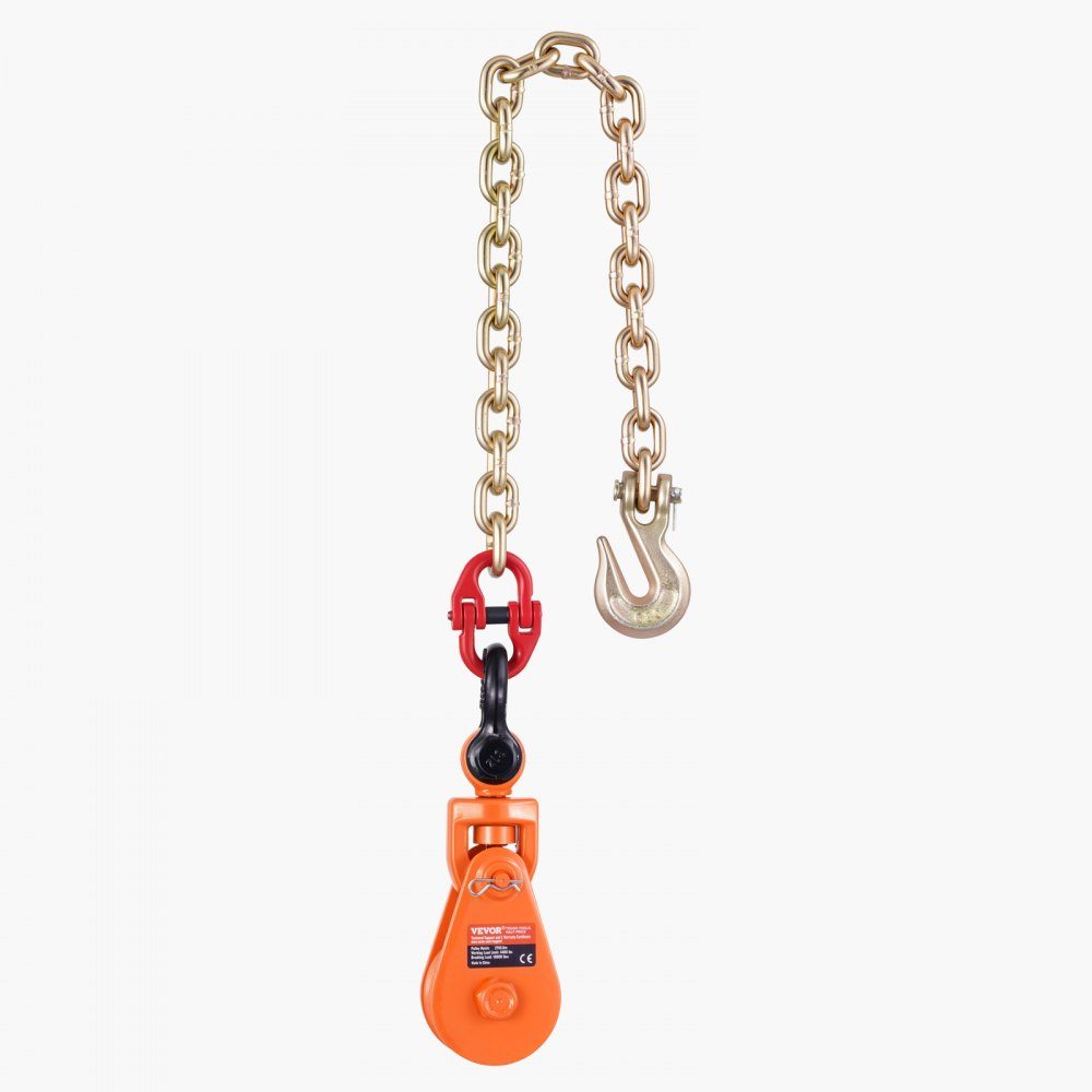 2 ton pulley with G80 chain, swivel shackle, 74mm pulley for 3/8" wire rope, forestry winch for towing and recovery applications on flatbed trailers and rollback tow trucks