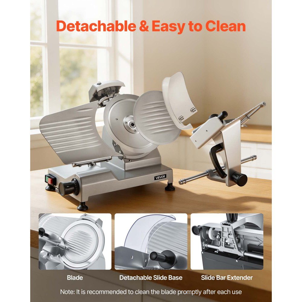 Trancheuse électrique multi-usages lame 250 mm, trancheuse multi-usages 240 W avec affûteur intégré et épaisseur de coupe réglable de 0 à 12 mm, pour jambon de viande surgelé